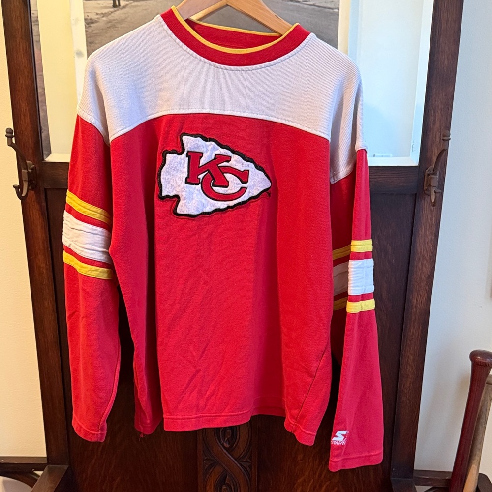 STARTER Kansas City Red and White Long Sleeve Heavy Tee size XL
